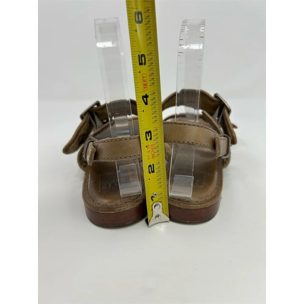 Frye Phillip Buckle Slingback Sandals Womens Beige Taupe Flat Double Size 7.5